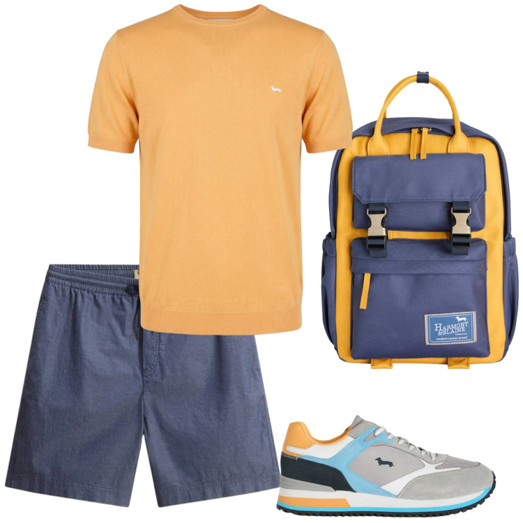 Outfit uomo - Around the world. Stile Casual per Tutti i giorni. Abbinamento con sneakers, borse sportive, t-shirt, pantaloni corti.
