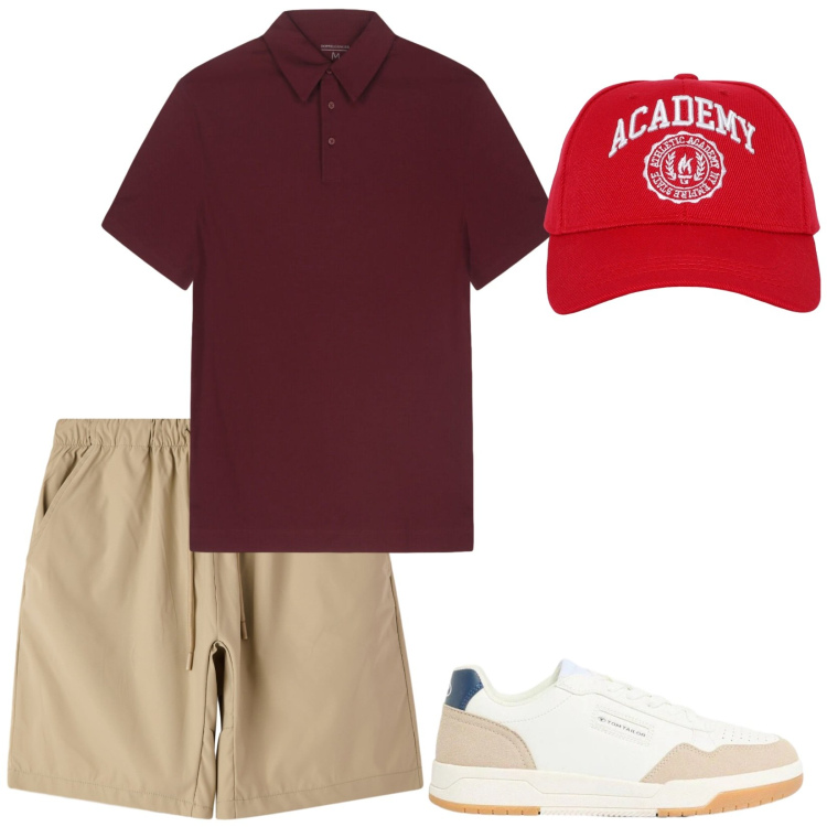 Outfit uomo - Total look #2427601. Stile Casual per Tutti i giorni. Abbinamento con sneakers, cappelli, shorts, polo.