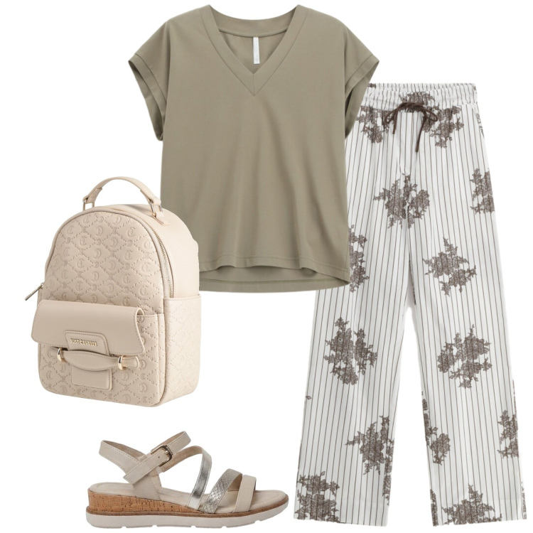 Outfit donna - Total look #2427608. Stile Casual per Tutti i giorni. Abbinamento con zaini, sandali, top, pantaloni a palazzo.