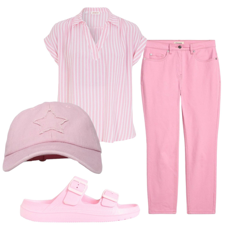 Outfit donna - Total look #2427630. Stile Casual per Tutti i giorni. Abbinamento con bluse, pantaloni, ciabatte, cappelli con visiera.