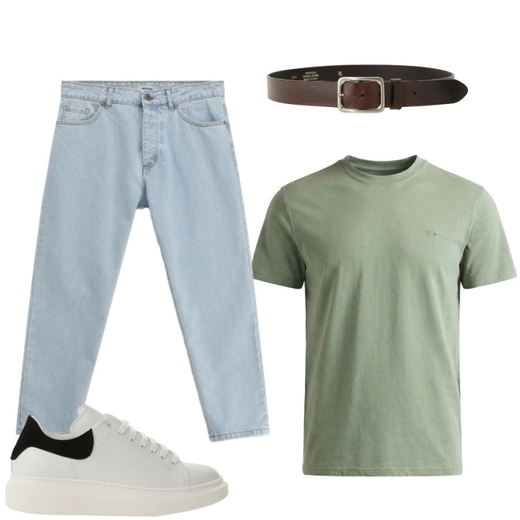 Outfit uomo - Total look #2427631. Stile Casual per Tutti i giorni. Abbinamento con t-shirt, jeans, sneakers, cinture.