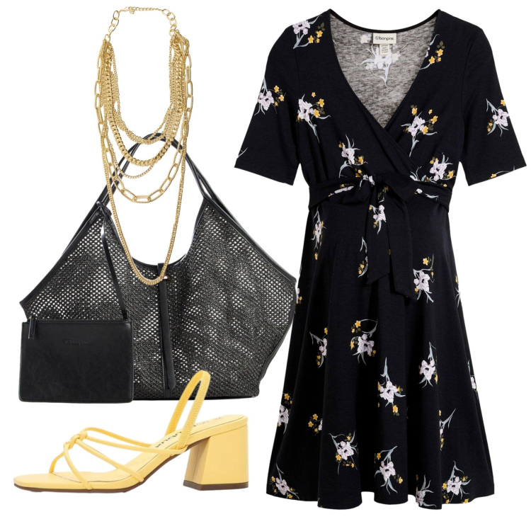 Outfit donna - Total look #2427639. Stile Bon Ton per Ufficio. Abbinamento con vestiti, sandali col tacco, shopping bag, collane.
