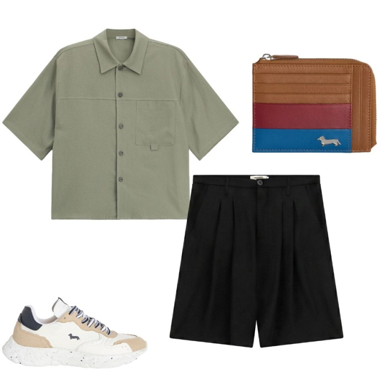 Outfit uomo - Total look #2427640. Stile Urban per Tutti i giorni. Abbinamento con sneakers, portamonete, camicie a manica corta, bermuda.