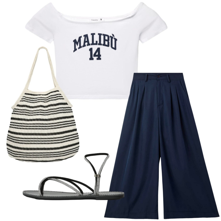 Outfit donna - Total look #2427645. Stile Casual per Sport. Abbinamento con pantaloni, shopping bag, sandali, t-shirt.