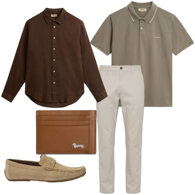 Outfit uomo - Total look #2427646. Stile Casual per Ufficio. Abbinamento con portafogli, scarpe stringate, pantaloni, polo, camicie.