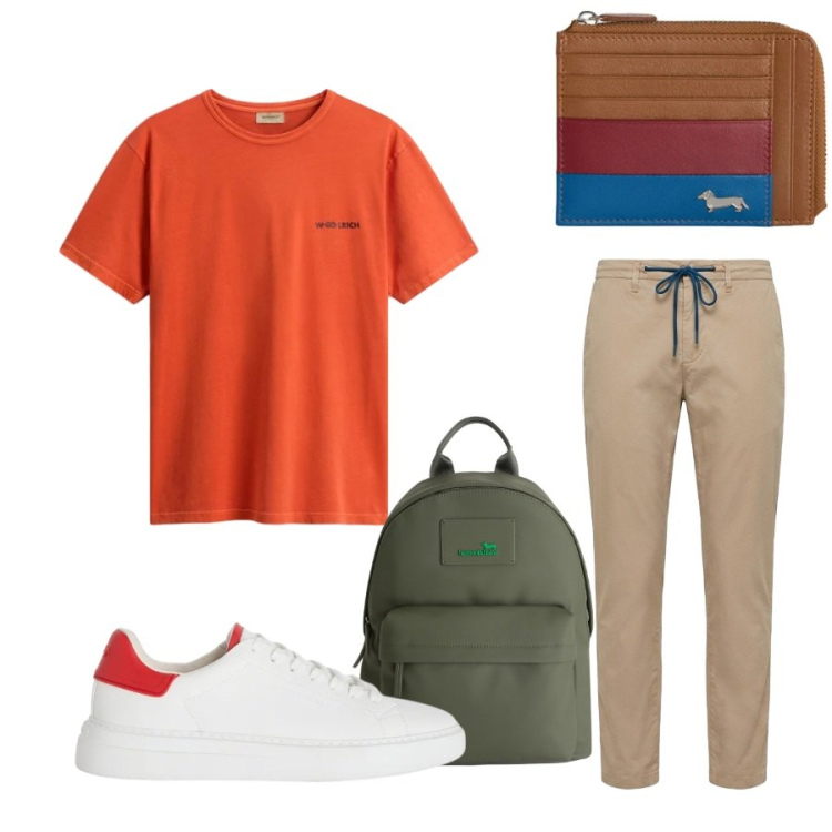 Outfit uomo - Total look #2427647. Stile Trendy per Tutti i giorni. Abbinamento con borse sportive, sneakers, portamonete, pantaloni, t-shirt.