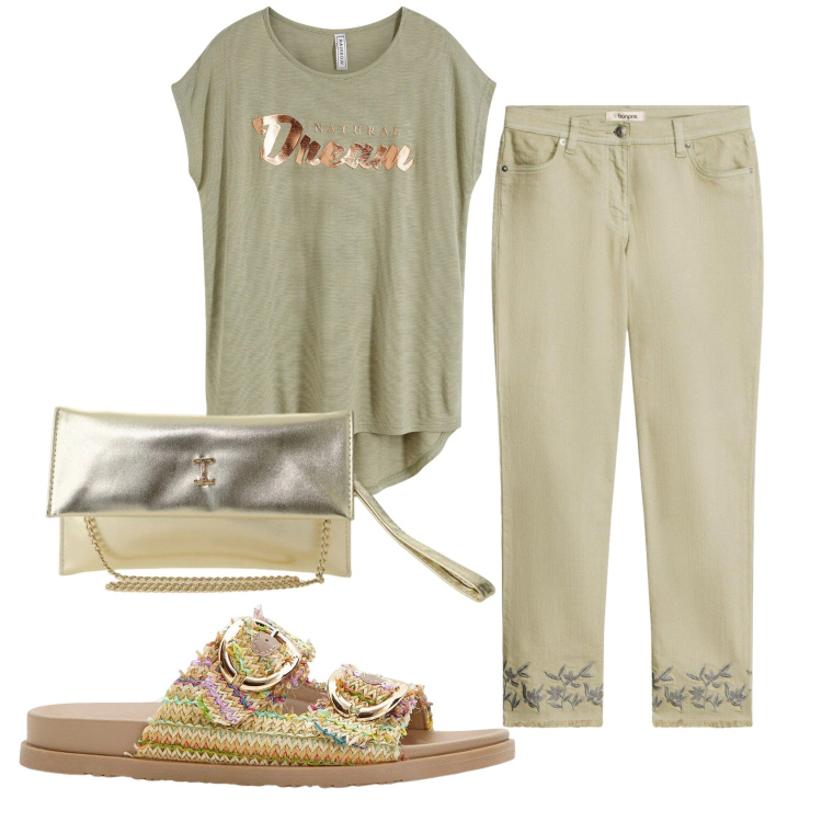 Outfit donna - Total look #2427648. Stile Basic per Tutti i giorni. Abbinamento con pantaloni, maglieria, ciabatte, borse a tracolla.