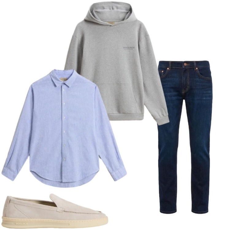 Outfit uomo - Total look #2427654. Stile Urban per Tutti i giorni. Abbinamento con jeans, scarpe stringate, camicie, felpe con cappuccio.
