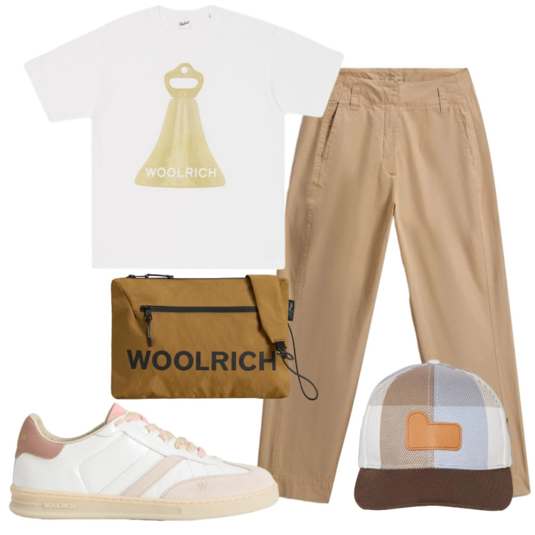 Outfit donna - Total look #2427655. Stile Casual per Tutti i giorni. Abbinamento con borse a tracolla, cappelli con visiera, pantaloni, sneakers, t-shirt.