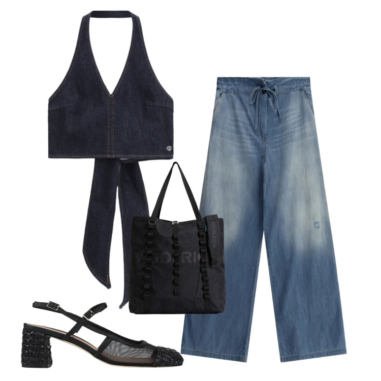 Outfit donna - Chic. Stile Casual chic per Serata fuori. Abbinamento con décolleté, jeans, top, borse tote.