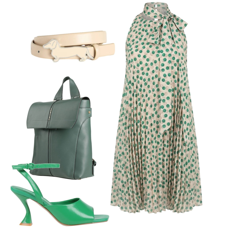 Outfit donna - Cintura sul plissé. Stile Chic per Tutti i giorni. Abbinamento con zaini, sandali in pelle, vestiti corti, cinture.