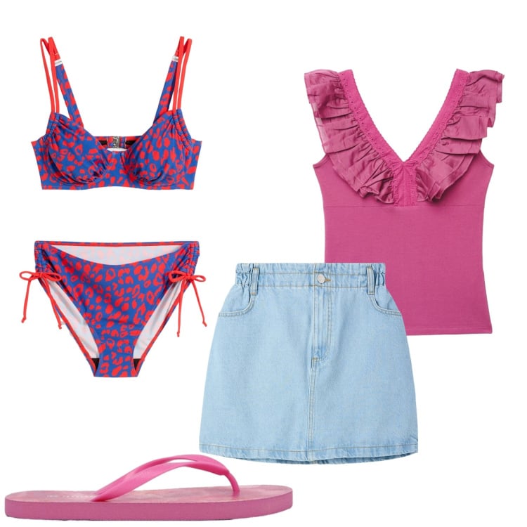 Outfit donna - Total look #2427673. Stile Basic per Mare. Abbinamento con bikini, minigonne, top, infradito.