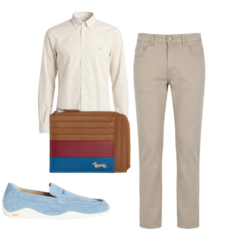 Outfit uomo - Giorno. Stile Casual per Tutti i giorni. Abbinamento con camicie, scarpe stringate, pantaloni, portamonete.
