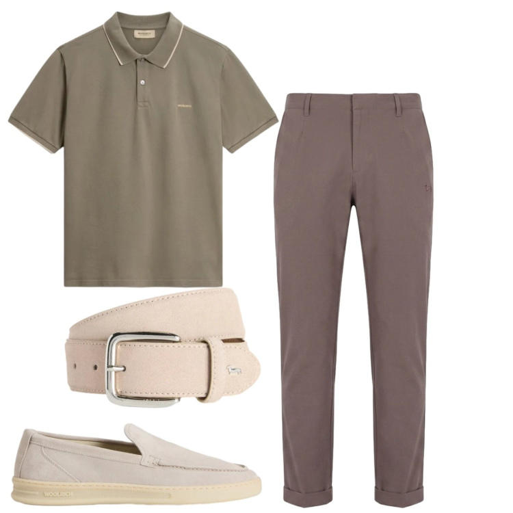 Outfit uomo - Cappuccino. Stile Casual per Tutti i giorni. Abbinamento con pantaloni, cinture, scarpe stringate, polo.