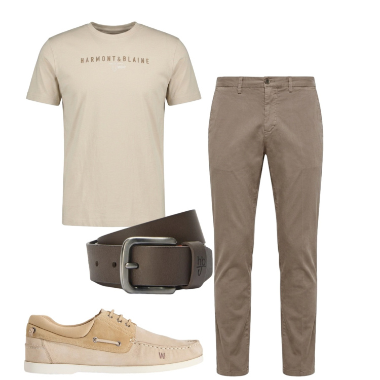 Outfit uomo - Casual. Stile Casual per Tutti i giorni. Abbinamento con t-shirt, cinture, pantaloni chino, scarpe stringate.