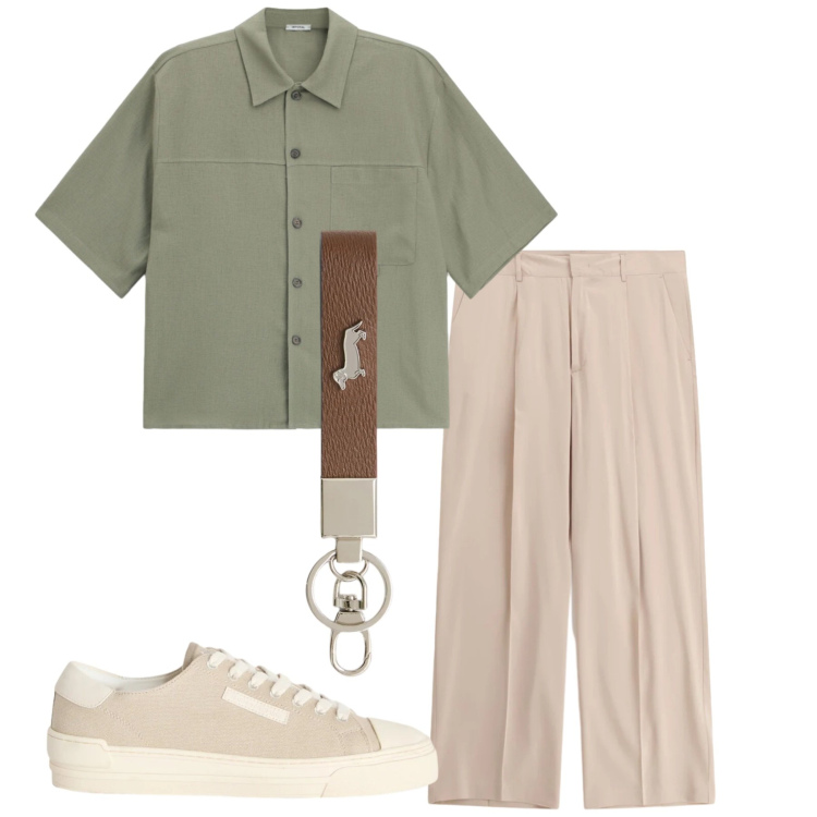 Outfit uomo - Pomeriggio. Stile Casual per Tutti i giorni. Abbinamento con portachiavi, sneakers, pantaloni, camicie a manica corta.