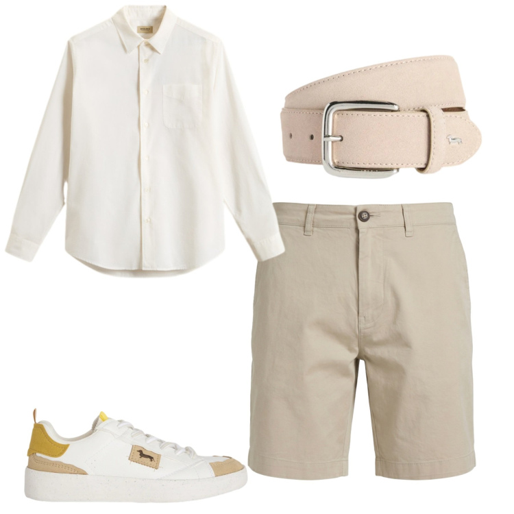 Outfit uomo - Luminoso. Stile Casual per Tutti i giorni. Abbinamento con sneakers, bermuda, cinture, camicie.
