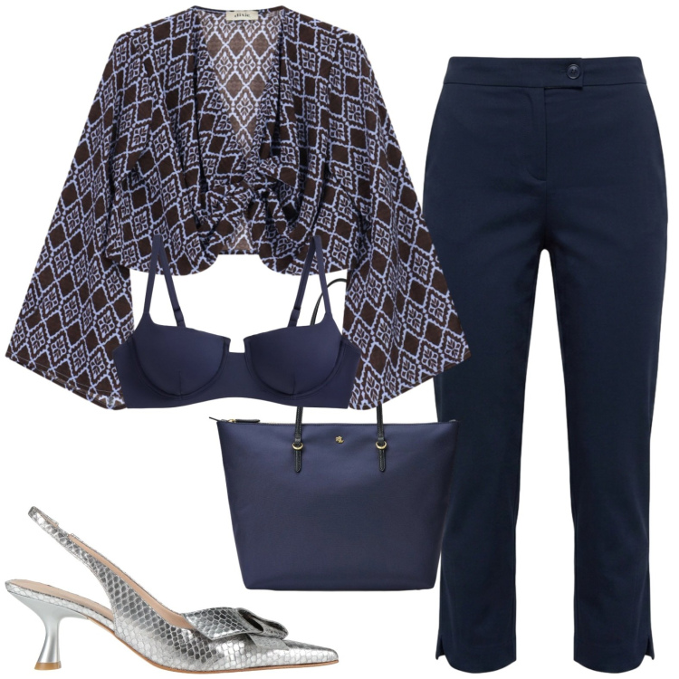 Outfit donna - Total look #2427766. Stile Casual per Tutti i giorni. Abbinamento con décolleté, pantaloni capri, borse tote, bikini, top.
