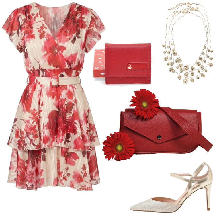 Outfit donna - Summer Sale Style. Stile Bon Ton per Tutti i giorni. Abbinamento con décolleté, borse a tracolla, collane, vestiti corti, portafogli.