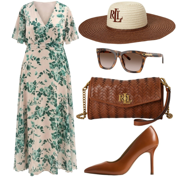 Outfit donna - In viaggio. Stile Glamour per Tutti i giorni. Abbinamento con vestiti lunghi, occhiali da sole, décolleté, portafogli, cappelli.
