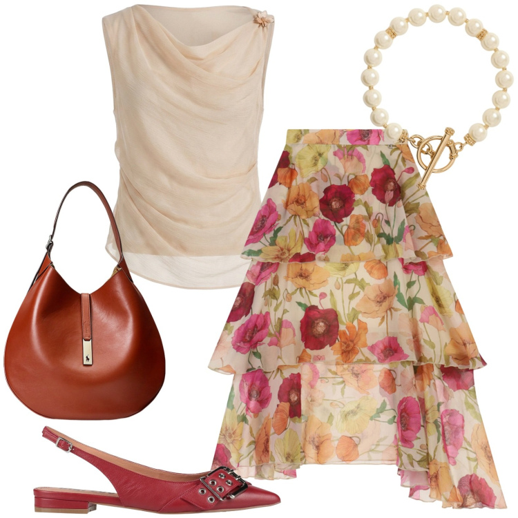 Outfit donna - Total look #2427782. Stile Casual chic per Serata fuori. Abbinamento con ballerine, top, gonne lunghe, borse a spalla, collane.