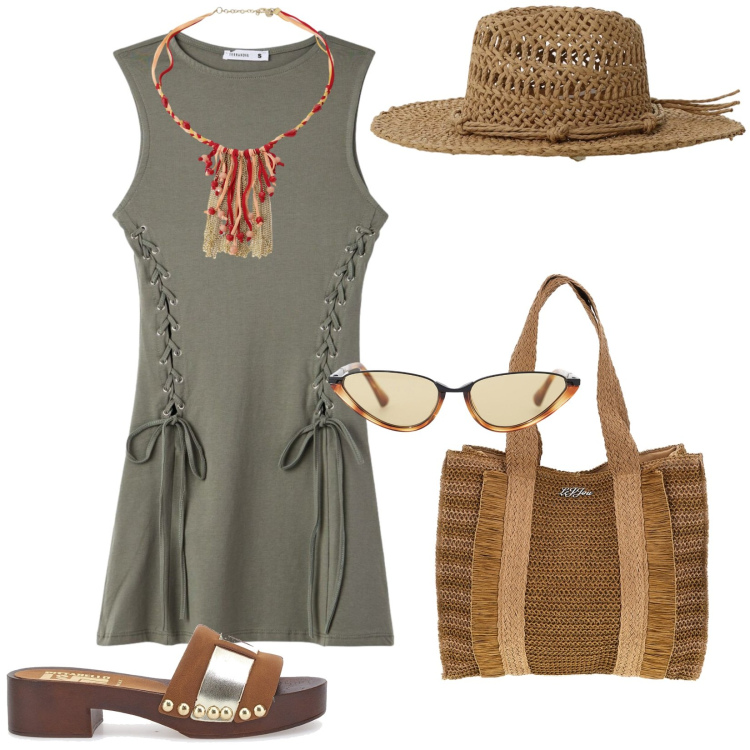 Outfit donna - Un bijoux che cattura l\'attenzione. Stile Trendy per Tutti i giorni. Abbinamento con vestiti corti, occhiali da sole, cappelli, cappotti, zoccoli, borse a spalla.