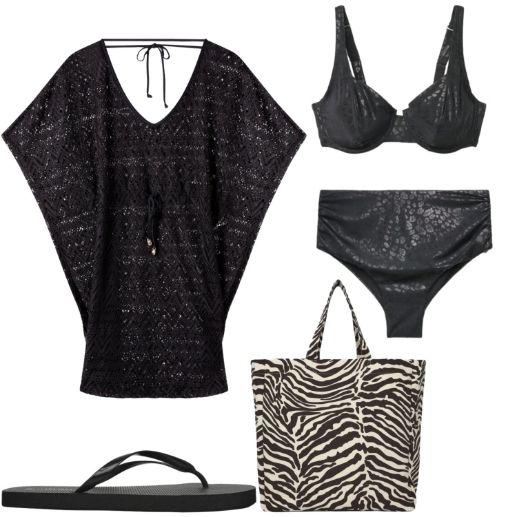 Outfit donna - Summer Terranova. Stile Casual chic per Mare. Abbinamento con infradito, bikini, bikini, vestiti da spiaggia, shopping bag.