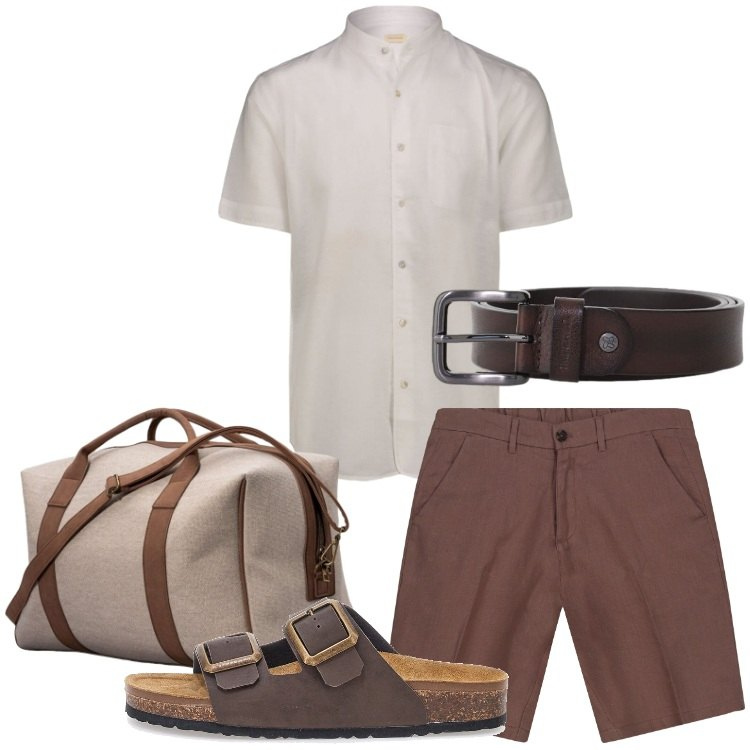 Outfit uomo - Weekend vista mare. Stile Trendy per Mare. Abbinamento con bermuda, camicie a manica corta, borse sportive, cinture, sandali.