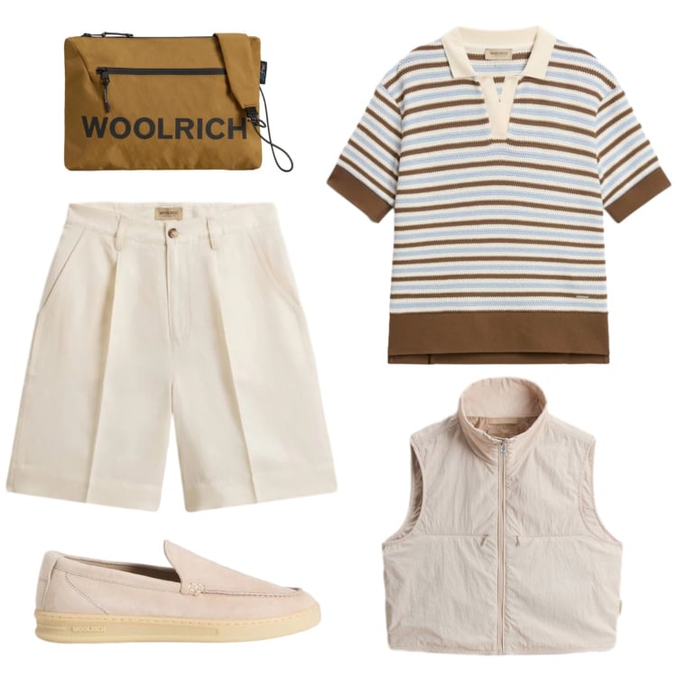 Outfit donna - Look versatile. Stile Casual chic per Tutti i giorni. Abbinamento con polo, borse a tracolla, mocassini, pantaloni corti, gilet.