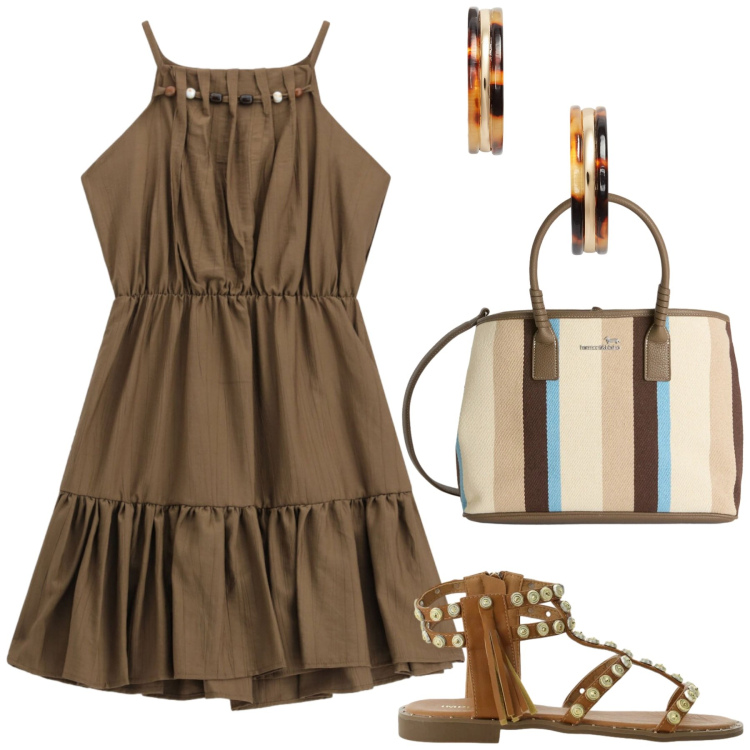 Outfit donna - Total look #2427845. Stile Etnico per Serata fuori. Abbinamento con shopping bag, sandali, vestiti corti, orecchini.