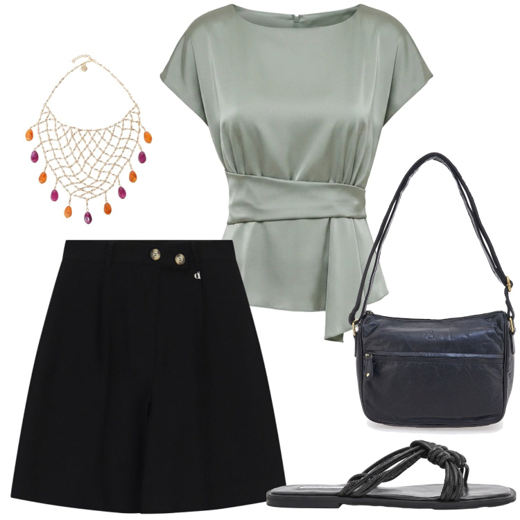 Outfit donna - Total look #2427859. Stile Casual chic per Tutti i giorni. Abbinamento con bluse, sandali, bermuda, collane, borse a tracolla.
