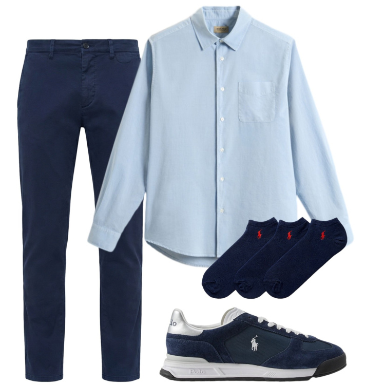 Outfit uomo - Total look #2427860. Stile Casual per Tutti i giorni. Abbinamento con pantaloni chino, camicie, calzini, sneakers.