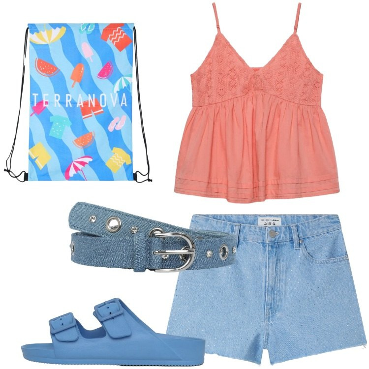 Outfit donna - Terranova - Summer Essentials. Stile Casual per Tutti i giorni. Abbinamento con shorts, cinture, ciabatte, canottiere, zaini.
