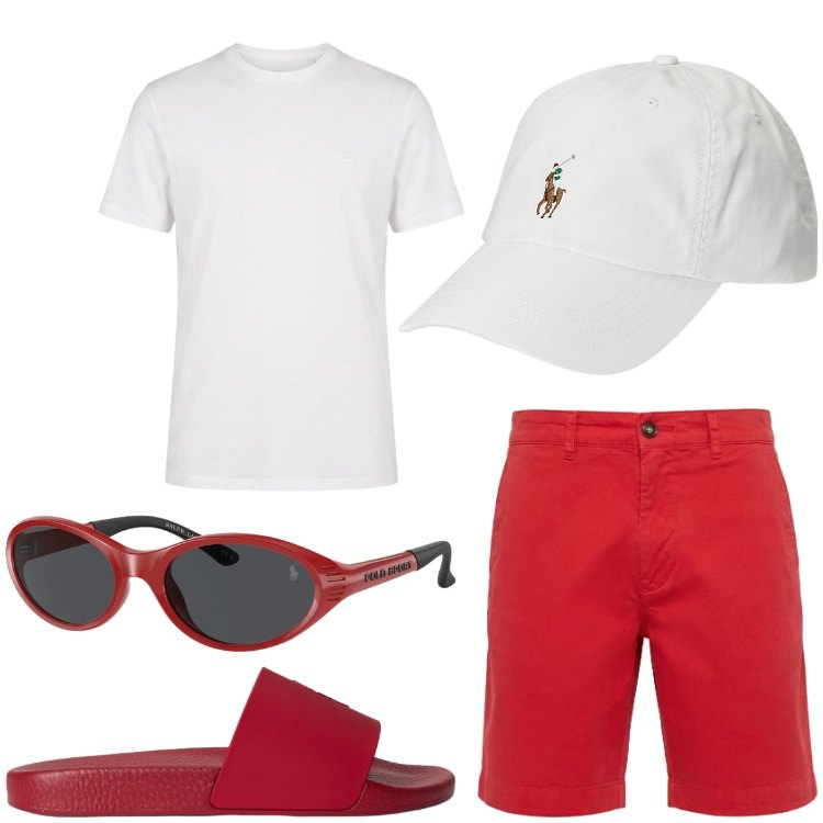 Outfit uomo - Portovenere. Stile Casual per Mare. Abbinamento con t-shirt, bermuda, cappelli, occhiali da sole, sandali.