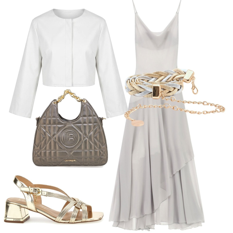 Outfit donna - Total look #2427994. Stile Casual chic per Serata fuori. Abbinamento con blazer, cinture, vestiti lunghi, sandali in pelle, borse a mano.