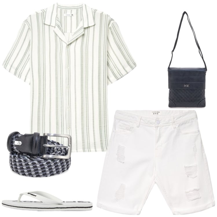 Outfit uomo - Total look #2428015. Stile Casual per Tutti i giorni. Abbinamento con bermuda, camicie a manica corta, sandali, borse sportive, cinture.