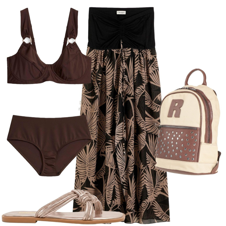 Outfit donna - Mare con fantasia. Stile Minimal per Mare. Abbinamento con zaini, vestiti da spiaggia, bikini, sandali.