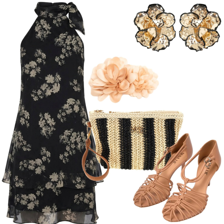 Outfit donna - My summer style. Stile Chic per Serata fuori. Abbinamento con orecchini, vestiti corti, sandali in pelle, cinture, pochette.
