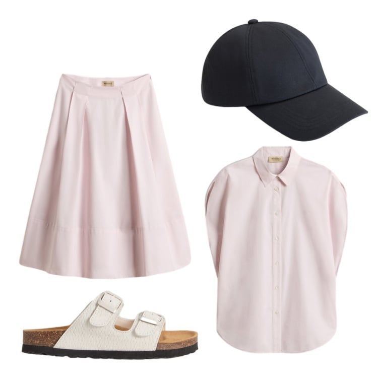 Outfit donna - Gonna leggera. Stile Urban per Tutti i giorni. Abbinamento con cappelli, sandali in pelle, gonne lunghe, bluse.
