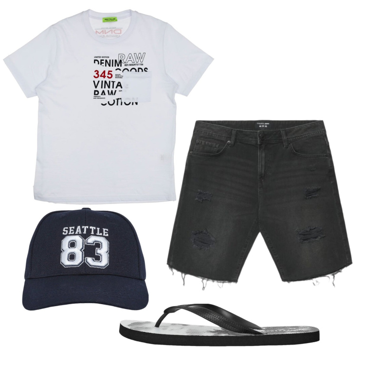 Outfit uomo - Total look #2428084. Stile Casual per Tutti i giorni. Abbinamento con cappelli, sandali, pantaloni corti, t-shirt.