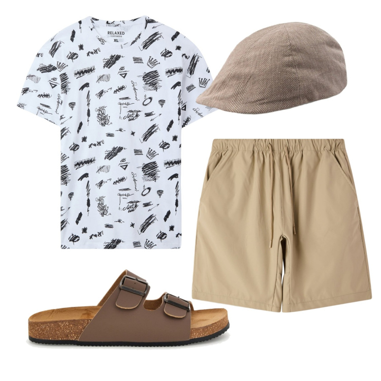 Outfit uomo - Total look #2428085. Stile Trendy per Tutti i giorni. Abbinamento con t-shirt, shorts, cappelli e berretti, sandali.