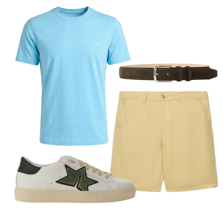 Outfit uomo - Total look #2428091. Stile Urban per Tutti i giorni. Abbinamento con t-shirt, shorts, sneakers, cinture.
