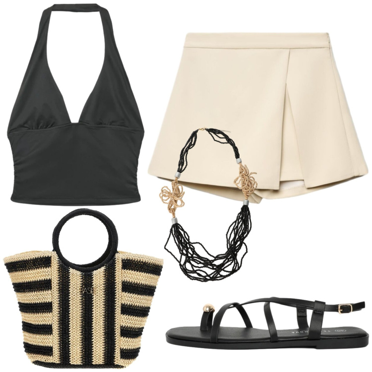 Outfit donna - Urban. Stile Urban per Tutti i giorni. Abbinamento con sandali, top, gonne, collane, borse a mano.