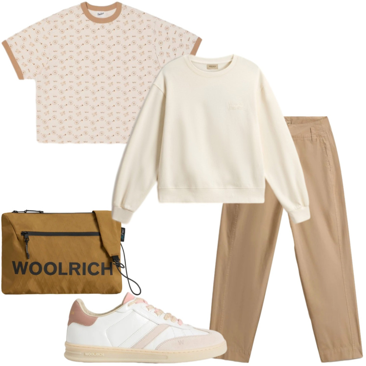 Outfit donna - Summer Woolrich. Stile Casual chic per Tutti i giorni. Abbinamento con borse a tracolla, sneakers, pantaloni, felpe, t-shirt.