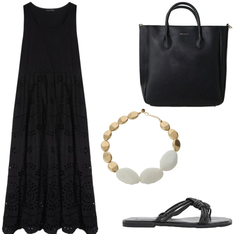 Outfit donna - Boho chic. Stile Boho per Tutti i giorni. Abbinamento con vestiti lunghi, collane, sandali, borse a tracolla.