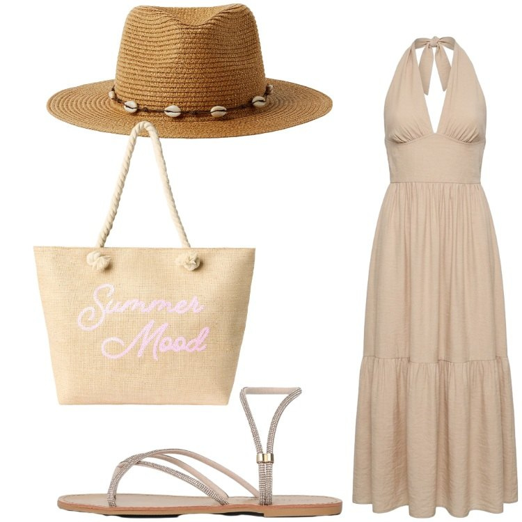 Outfit donna - Summer mood. Stile Boho per Mare. Abbinamento con vestiti lunghi, sandali, cappelli, borse tote.