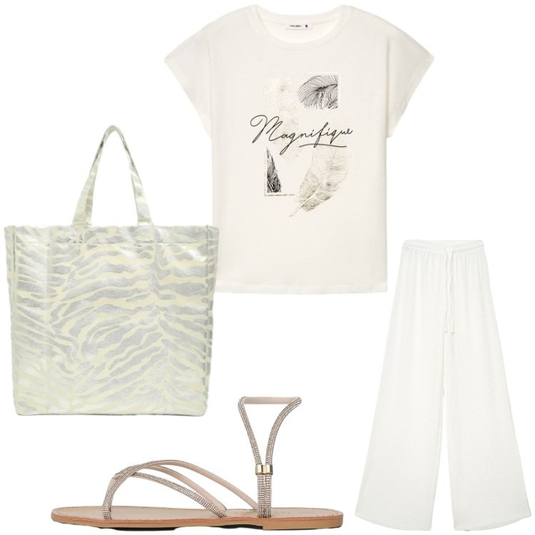 Outfit donna - magnifique. Stile Basic per Tutti i giorni. Abbinamento con sandali, t-shirt, shopping bag, pantaloni.