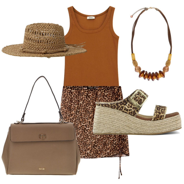 Outfit donna - Total look #2428162. Stile Etnico per Tutti i giorni. Abbinamento con minigonne, top, cappelli, collane, zeppe, borse a tracolla.