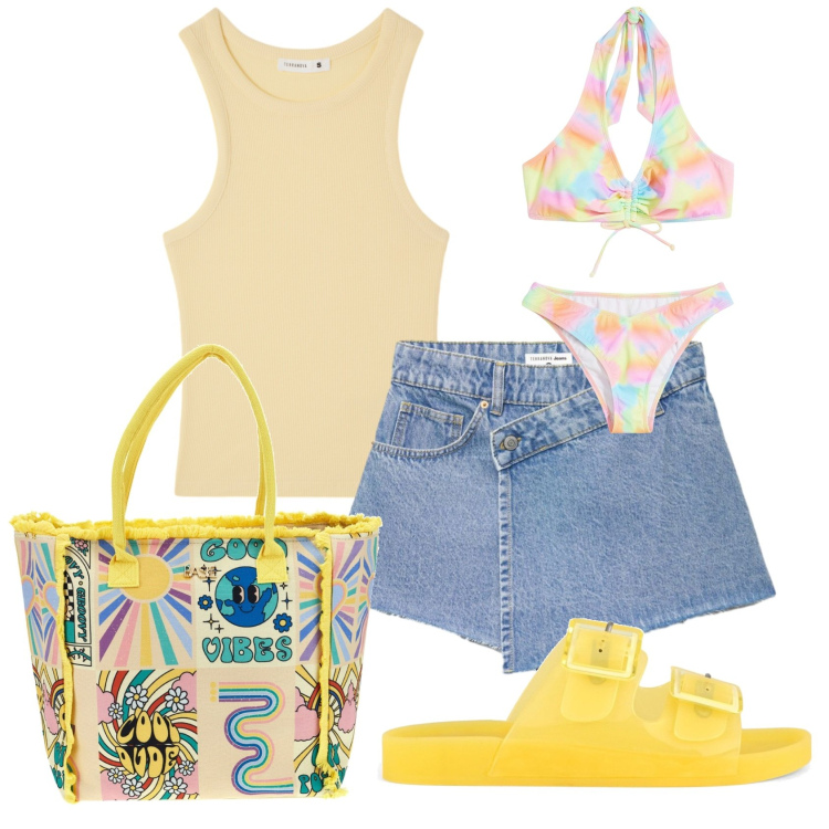 Outfit donna - Total look #2428167. Stile Urban per Mare. Abbinamento con bikini, minigonne, canottiere, borse a spalla, sandali.
