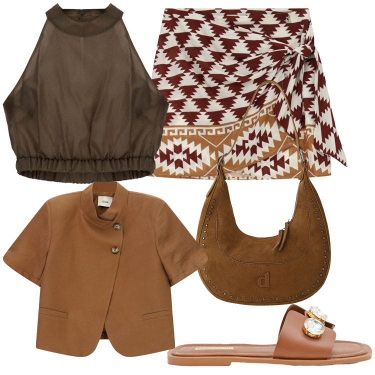 Outfit donna - Total look #2428173. Stile Casual chic per Serata fuori. Abbinamento con minigonne, cappotti, blazer, top, sandali gioiello.